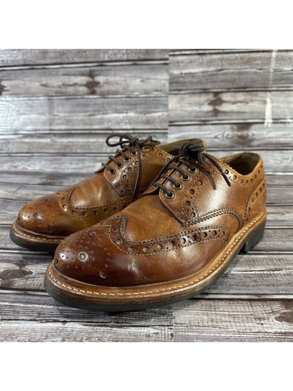 Grenson The Triple Welt Leather Derby Brogue Shoes Size UK 8 G US 9 $845 M Brown